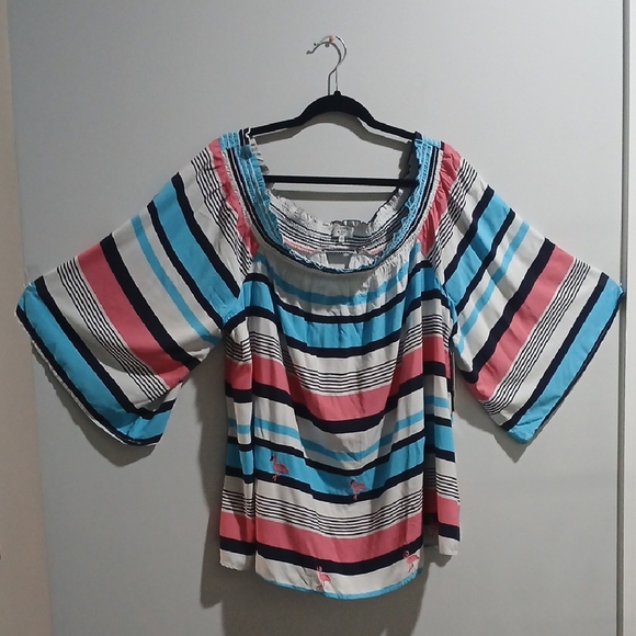 crown & ivy Curvy Off-Shoulder Striped Blouse - Blue, Pink, Black, Sz 3X New - Picture 3 of 14